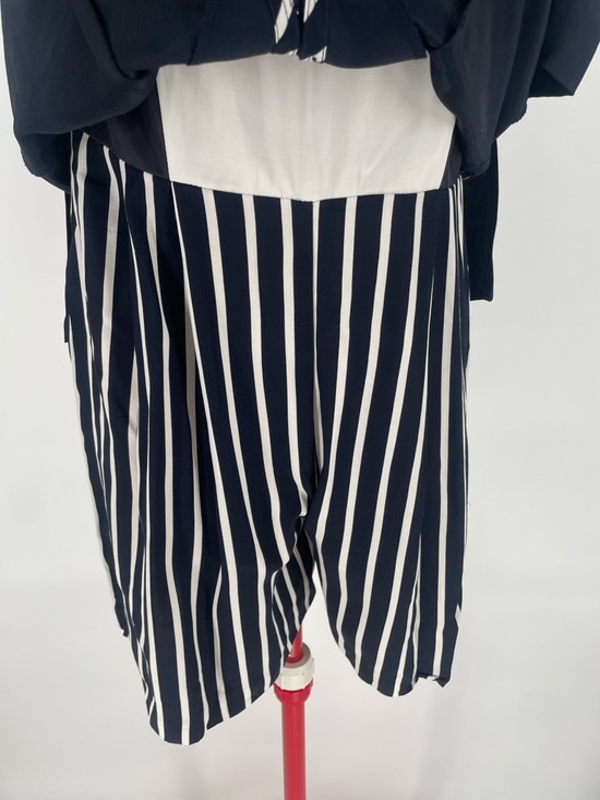 1980s Navy & White Nautical Striped Shorts Romper J.S.J. Petites Back Waist Tie - Picture 11 of 12
